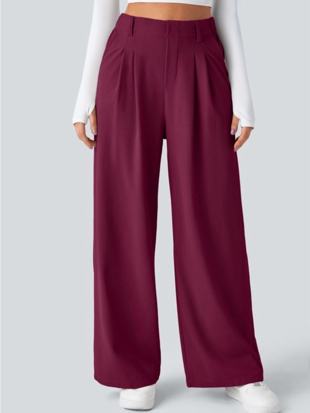 HALARA Waffle Knit Wide-Leg High-Rise Work Pants in Anemone Colorway
